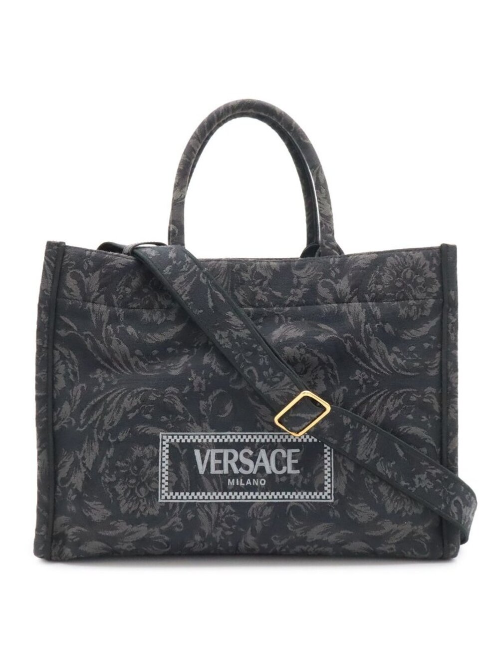 Versace Gianni Barocco Athena Medium Tote Handbag Canvas Black Gray